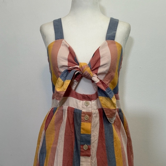 Madewell Tie-Front Sherbert Striped Cotton Midi Dress Size 6 - Picture 4 of 11